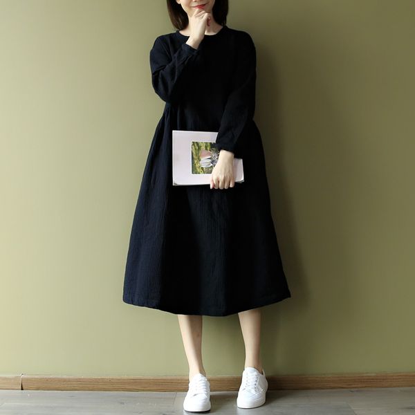 women dress spring autumn new fund cotton solid color long sleeve female dress loose casual women robe, Black;gray
women dress spring autumn new fund cotton solid color long sleeve female dress loose casual women robe, Black;gray