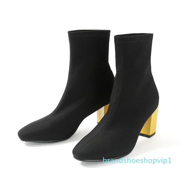 new spring fabric stretch knit slim boot for women mixcolor chunky heel square toe single sock boots, Black
new spring fabric stretch knit slim boot for women mixcolor chunky heel square toe single sock boots, Black