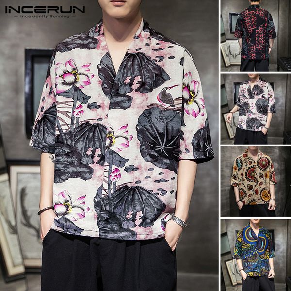 men's casual shirts incerun men vintage shirt cotton breathable blouse half sleeve camisa v neck chinese style printed streetwear, White;black
men's casual shirts incerun men vintage shirt cotton breathable blouse half sleeve camisa v neck chinese style printed streetwear, White;black