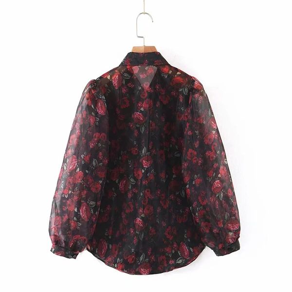 women elegant floral print organza blouse shirt lantern long sleeve blouses casual turn down collar chic shirt tunic, White
women elegant floral print organza blouse shirt lantern long sleeve blouses casual turn down collar chic shirt tunic, White