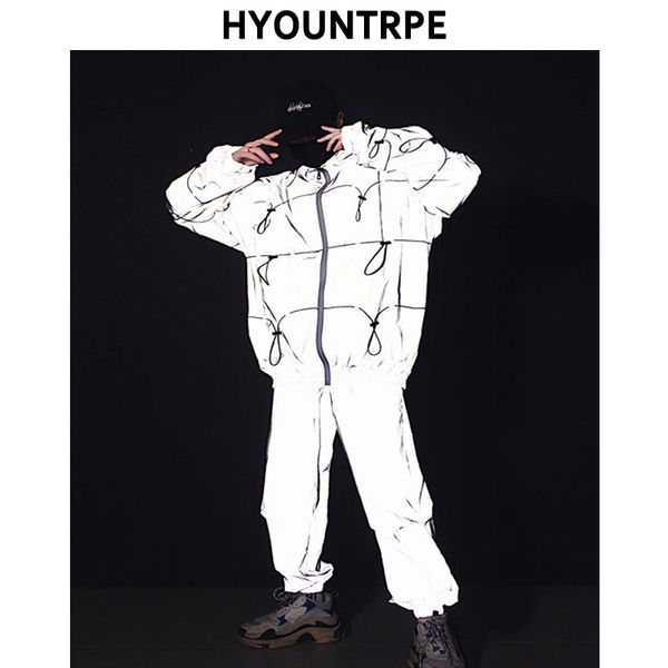 2 pieces sets men's fashion reflective full zipper jackets and elastic waist loose fit reflect pants hip hop new streetwear set, Gray
2 pieces sets men's fashion reflective full zipper jackets and elastic waist loose fit reflect pants hip hop new streetwear set, Gray