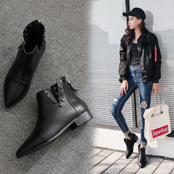 fashion pu fall ankle boots women low solid rivet boots square heel casual pointed toe zip concise shoes plus size, Black
fashion pu fall ankle boots women low solid rivet boots square heel casual pointed toe zip concise shoes plus size, Black