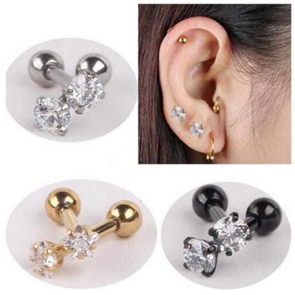 2 pieces gold silver black stainless steel earring stud punk love heart zircon ear tragus piercing for men women, Golden;silver
2 pieces gold silver black stainless steel earring stud punk love heart zircon ear tragus piercing for men women, Golden;silver