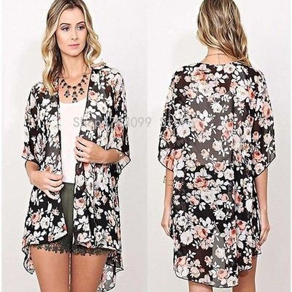 women floral loose chiffon blouse cover-ups blouse new women swimwear beachwear, Blue;gray
women floral loose chiffon blouse cover-ups blouse new women swimwear beachwear, Blue;gray