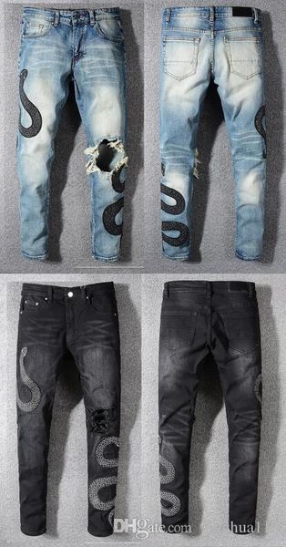 2019 new brand designer men's jeans fashion hole embroidery snake style luxury casual street motorcycle hand pencil feet jeans, Blue
2019 new brand designer men's jeans fashion hole embroidery snake style luxury casual street motorcycle hand pencil feet jeans, Blue