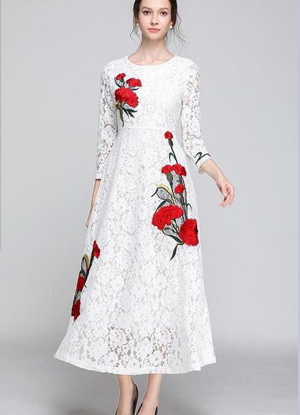 crew neck red flora embroidery white lace long summer dress a-line street style dresses mid-calf, Black;pink
crew neck red flora embroidery white lace long summer dress a-line street style dresses mid-calf, Black;pink