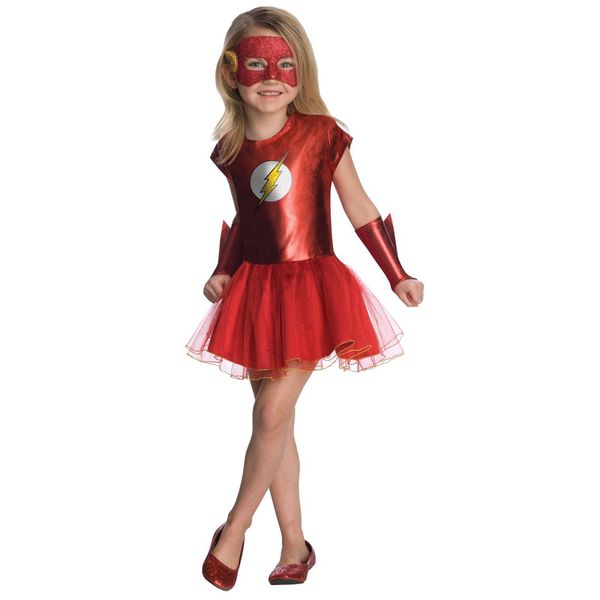 

girl movie the flash costume kid fancy dress child justice league dc comic halloween carnival fantasia outfit, Black;red