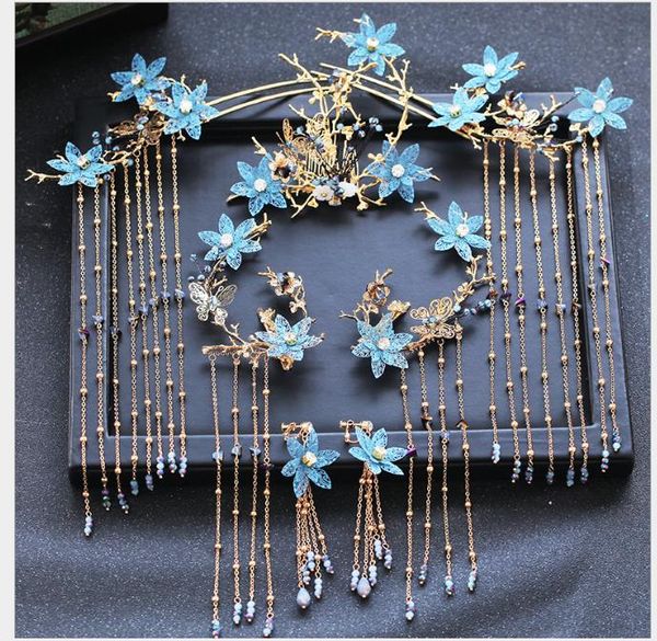 new antique chinese blue butterfly hair ornament set marriage accessories headwear, Slivery;golden
new antique chinese blue butterfly hair ornament set marriage accessories headwear, Slivery;golden