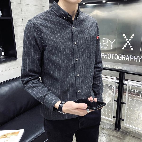 2019 spring and summer shirts trendy men's striped casual slim long-sleeved shirt comfortable business formal ventilation, White;black
2019 spring and summer shirts trendy men's striped casual slim long-sleeved shirt comfortable business formal ventilation, White;black