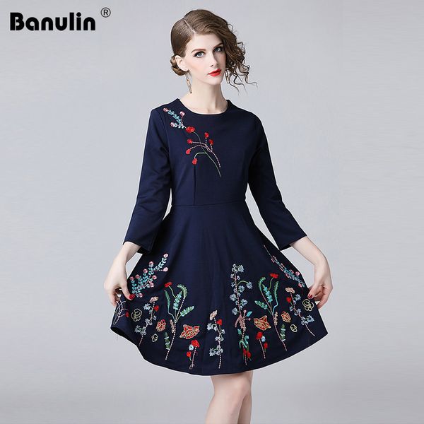 banulin new europe 2018 autumn casual black flower embroidered dress elegant round-neck runway vintage female slim party dresses, Black;gray
banulin new europe 2018 autumn casual black flower embroidered dress elegant round-neck runway vintage female slim party dresses, Black;gray
