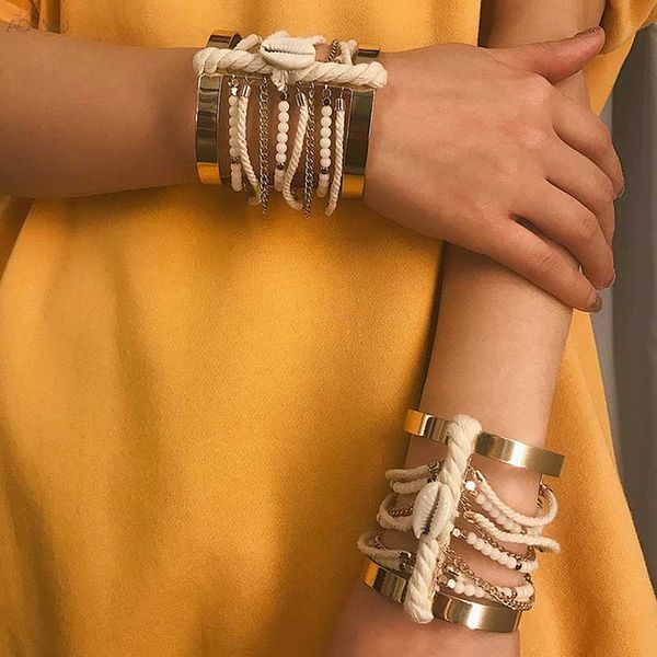 aomu exaggerate multilayer rope chain bind line shell metal golden wide bracelet for women girl ethnic punk party accessories, White
aomu exaggerate multilayer rope chain bind line shell metal golden wide bracelet for women girl ethnic punk party accessories, White