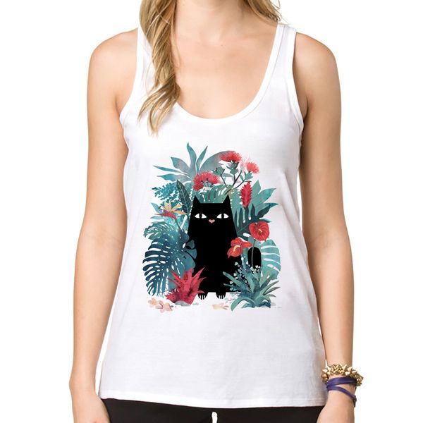 2020 popoki design tank black cat cartoon camisole o-neck casual vest for women, White
2020 popoki design tank black cat cartoon camisole o-neck casual vest for women, White