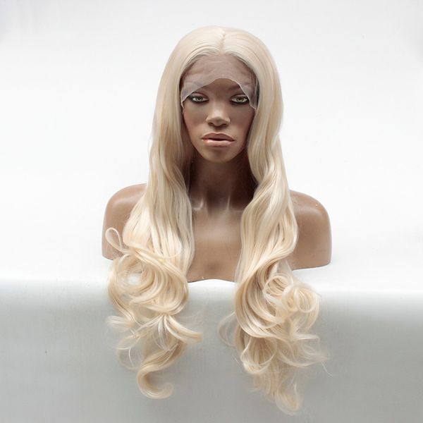 long wavy platinum blonde lace front wig middle part high temperature fiber glueless synthetic lace front wavy wig, Black
long wavy platinum blonde lace front wig middle part high temperature fiber glueless synthetic lace front wavy wig, Black
