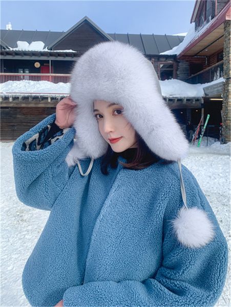 new style womens real fox fur hat russian ushanka winter aviator trapper bomber earmuffs cap, Blue;gray
new style womens real fox fur hat russian ushanka winter aviator trapper bomber earmuffs cap, Blue;gray