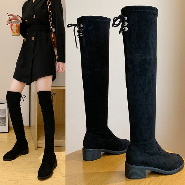 female knee-high boots thick with thin boots season added pile with female show thin elastic, Black
female knee-high boots thick with thin boots season added pile with female show thin elastic, Black