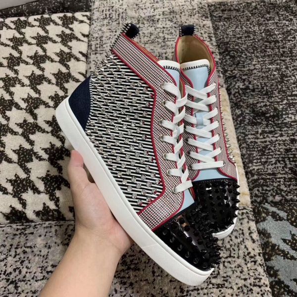 элегантная лакированная кожа шипы нашивки high top red bottom shoes waven кожа повседневная мужчины, женщины дизайнер досуг квартиры корзина, Black
элегантная лакированная кожа шипы нашивки high top red bottom shoes waven кожа повседневная мужчины, женщины дизайнер досуг квартиры корзина, Black