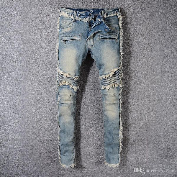 mens distressed skinny biker jeans fashion designer washed pleated panelled zipper slim fit motorcycle hip hop denim pants 8818, Blue
mens distressed skinny biker jeans fashion designer washed pleated panelled zipper slim fit motorcycle hip hop denim pants 8818, Blue