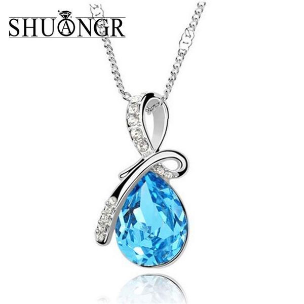 shuangr fashion blue crystal water drop pendant necklace rhodium color zircon necklaces & pendants for women tl144-tl153, Silver
shuangr fashion blue crystal water drop pendant necklace rhodium color zircon necklaces & pendants for women tl144-tl153, Silver