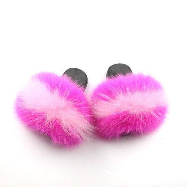 wholesale children fur slippers,real fox fur slippers, furry slippers for kids, Black