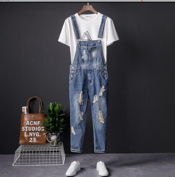 s-6xl 2019 summer new personality denim pants men's retro hole suspenders pants korean version of the slim denim overalls, Blue
s-6xl 2019 summer new personality denim pants men's retro hole suspenders pants korean version of the slim denim overalls, Blue
