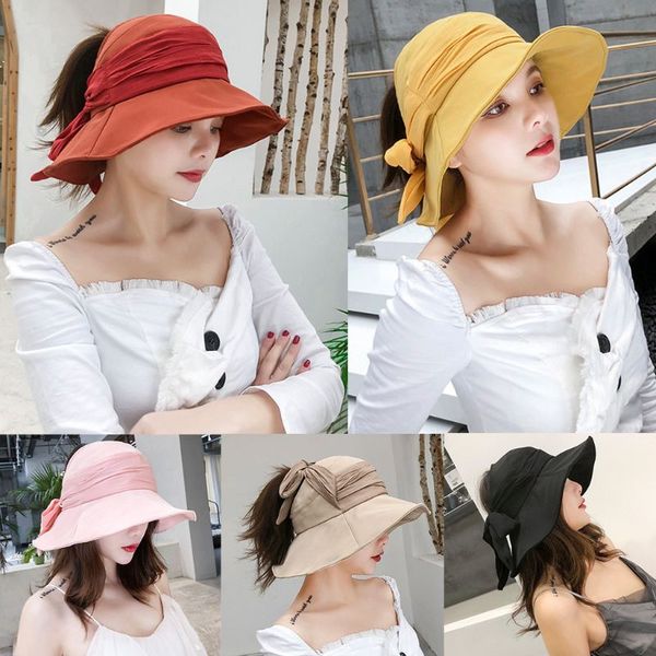 womens summer pleated bowknot cotton sun visor hat flexible wide brim open bright solid color beach adjustable bucket cap, Yellow
womens summer pleated bowknot cotton sun visor hat flexible wide brim open bright solid color beach adjustable bucket cap, Yellow