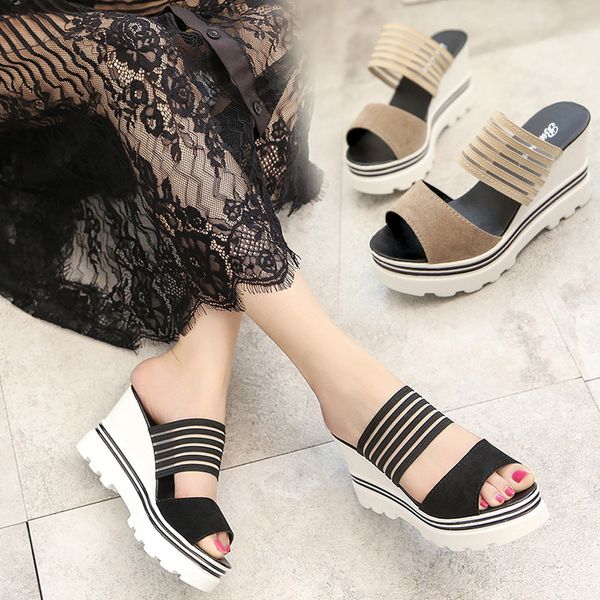 women fish mouth platform high heels wedges sandals open toe shoes slippers platform wedge with open toe female sandals slippers, Black
women fish mouth platform high heels wedges sandals open toe shoes slippers platform wedge with open toe female sandals slippers, Black