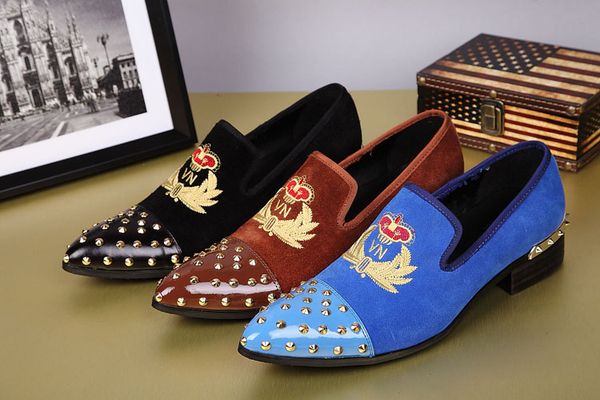 men's loafres pointed toe suede leather casual men shoes leisure party fashion shoes rivets embroidered design man, Black
men's loafres pointed toe suede leather casual men shoes leisure party fashion shoes rivets embroidered design man, Black
