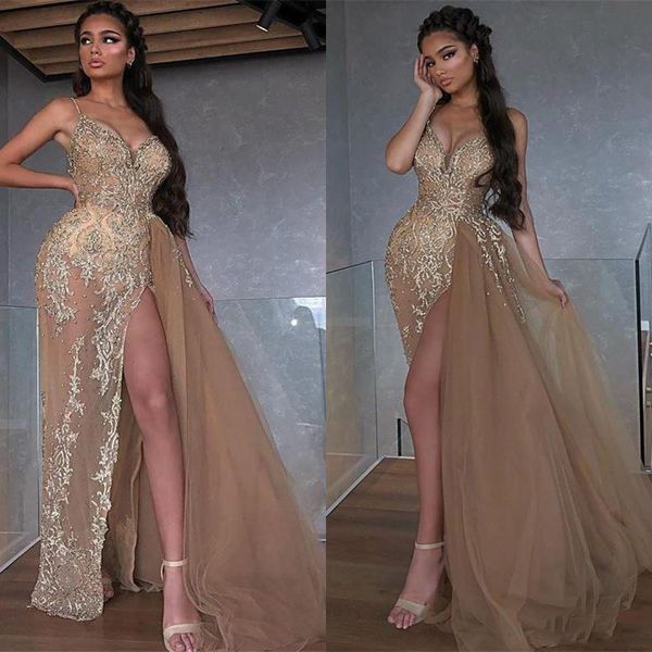 sheer bodice high side split prom dresses with lace applique beaded spaghetti straps pageant party gowns detachable train tulle dress, Black
sheer bodice high side split prom dresses with lace applique beaded spaghetti straps pageant party gowns detachable train tulle dress, Black