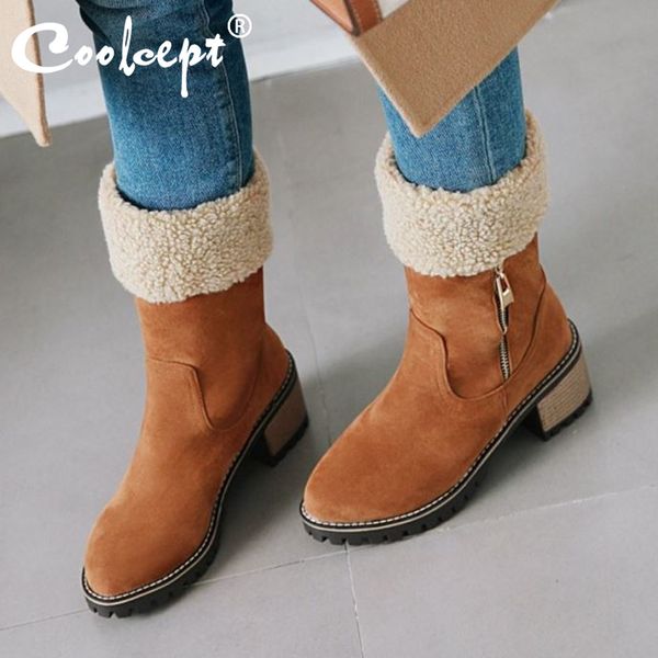 coolcept warm fur women mid calf boots simpe round toe zipper mid heels shoes comfortable winter women footwear size 33-44, Black
coolcept warm fur women mid calf boots simpe round toe zipper mid heels shoes comfortable winter women footwear size 33-44, Black
