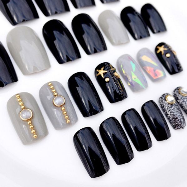 24 pcs fashion symphony false nail gray black rivet ptherapy fake nail faux ongles with glue art, Red;gold
24 pcs fashion symphony false nail gray black rivet ptherapy fake nail faux ongles with glue art, Red;gold