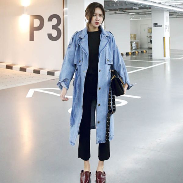 autumn winter denim trench coat for women thin windbreaker women long single-breasted jeans trench coat with belt aq915, Tan;black
autumn winter denim trench coat for women thin windbreaker women long single-breasted jeans trench coat with belt aq915, Tan;black