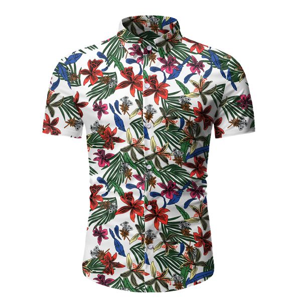 white floral shirt men 2020 brand new summer beach hawaiian shirt mens holiday vacation casual shirts camisa social masculina, White;black