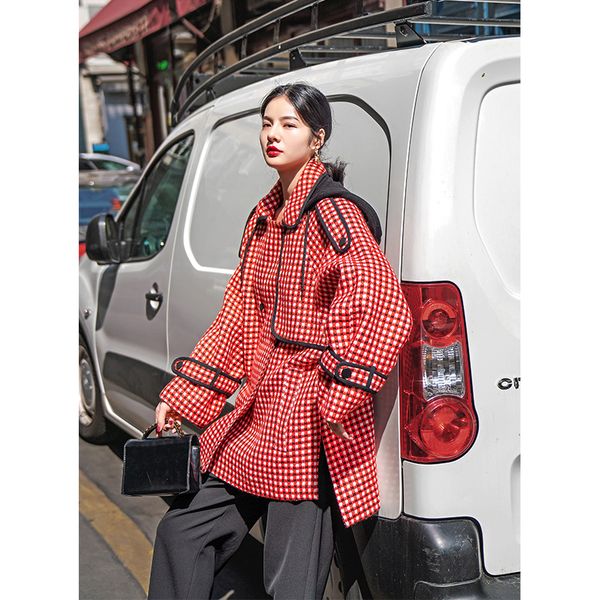 woolen coat women 2019 winter new cashmere red and white plaid contrast medium long coat, Black
woolen coat women 2019 winter new cashmere red and white plaid contrast medium long coat, Black
