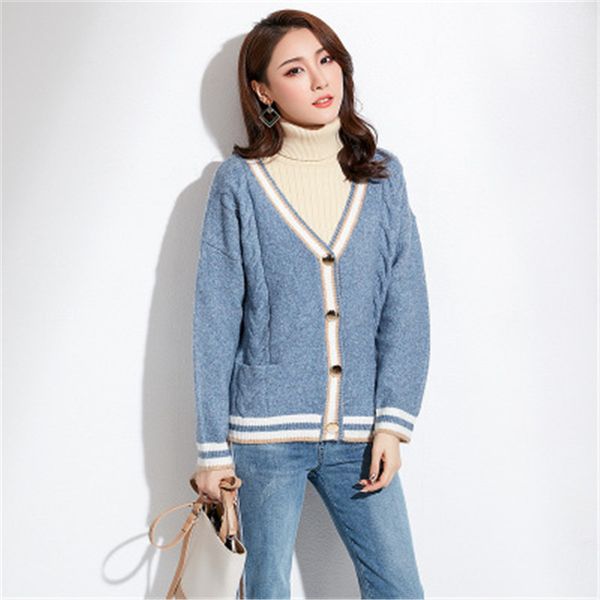 2018 autumn and winter women's cardigan sweater thick v-neck sweater loose long-sleeved, White;black
2018 autumn and winter women's cardigan sweater thick v-neck sweater loose long-sleeved, White;black