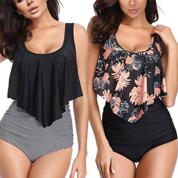 women swimwear set ruffled flounce printed with high waisted bottom bikini set fs99, White
women swimwear set ruffled flounce printed with high waisted bottom bikini set fs99, White