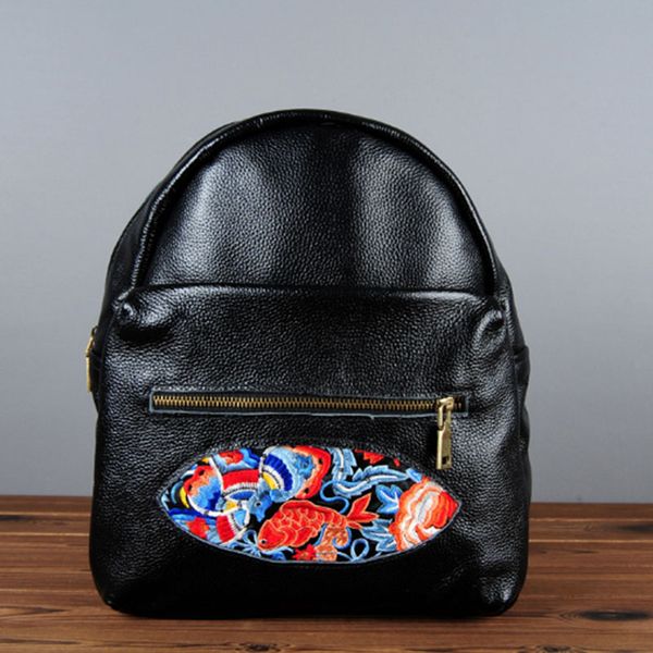 new national style real leather embroidered women's backpack embroidery backpacks flowers buckle school student black print bags
new national style real leather embroidered women's backpack embroidery backpacks flowers buckle school student black print bags