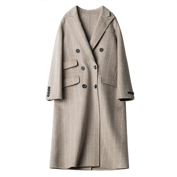 women's handmade single-breasted wool coat striped cashmere coat loose wool long, Black
women's handmade single-breasted wool coat striped cashmere coat loose wool long, Black
