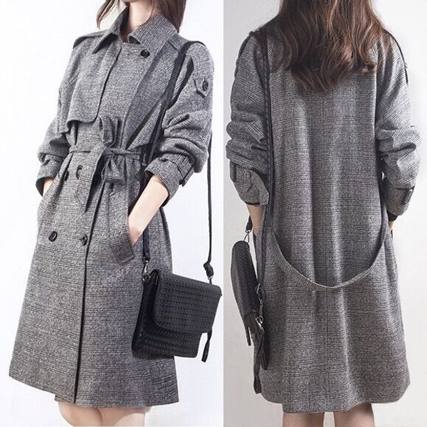 women's windbreaker 2019 spring and autumn korean version medium length loose and slim large plaid coat double breasted coat, Tan;black
women's windbreaker 2019 spring and autumn korean version medium length loose and slim large plaid coat double breasted coat, Tan;black