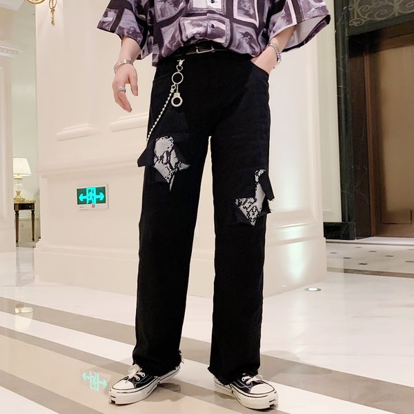 streetwear hip hop punk gothic straight denim pants loose casual harem trousers men metal chain spliced hole ripped jeans male, Blue
streetwear hip hop punk gothic straight denim pants loose casual harem trousers men metal chain spliced hole ripped jeans male, Blue