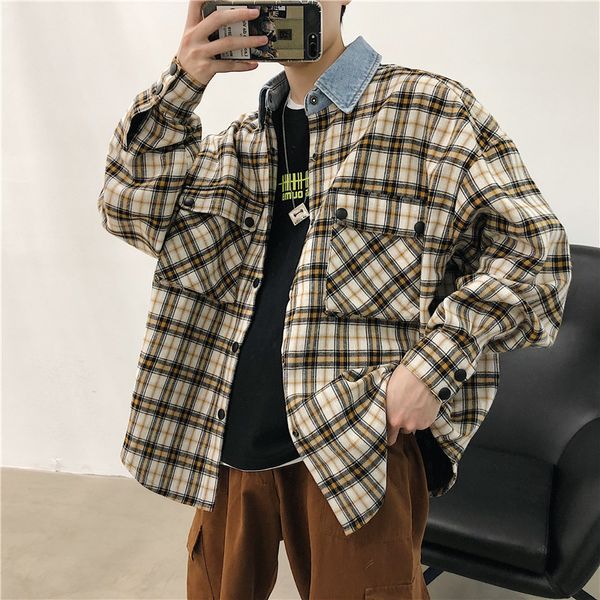 2019 men's streetwear bomber jacket fashion long sleeve shirt cowboy collar clothes outerwear loose lattice printing windbreaker, Black;brown
2019 men's streetwear bomber jacket fashion long sleeve shirt cowboy collar clothes outerwear loose lattice printing windbreaker, Black;brown