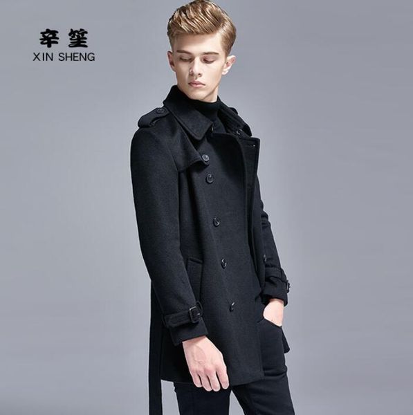 medium length woolen coat men trench coats long sleeves double-breasted overcoat mens cashmere coat casaco masculino england, Black
medium length woolen coat men trench coats long sleeves double-breasted overcoat mens cashmere coat casaco masculino england, Black
