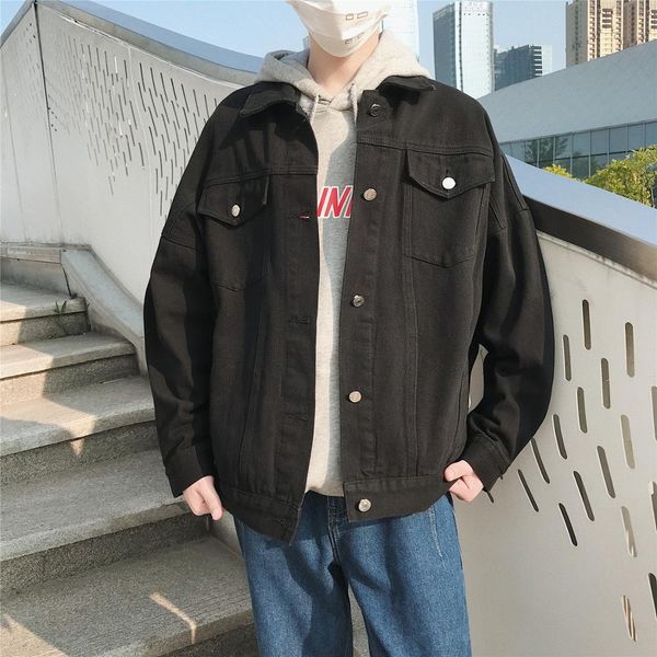 spring new washed hong kong men's jacket jacket, Black