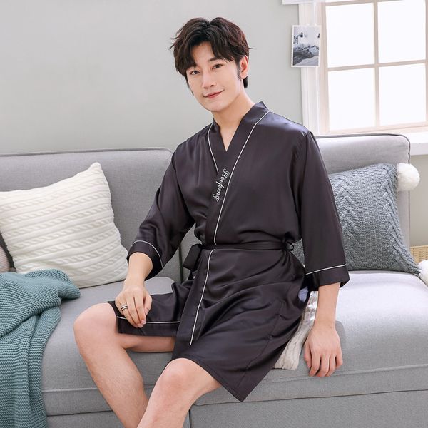 men summer solid color robe male silky sleepwear rayon night gown nightwear v-neck kimono bathrobe soft satin home clothes, Black;brown
men summer solid color robe male silky sleepwear rayon night gown nightwear v-neck kimono bathrobe soft satin home clothes, Black;brown