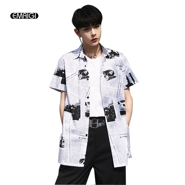 men newspaper printing fashion casual short sleeve shirt high street hip hop male cardigan party dress shirt, White;black
men newspaper printing fashion casual short sleeve shirt high street hip hop male cardigan party dress shirt, White;black