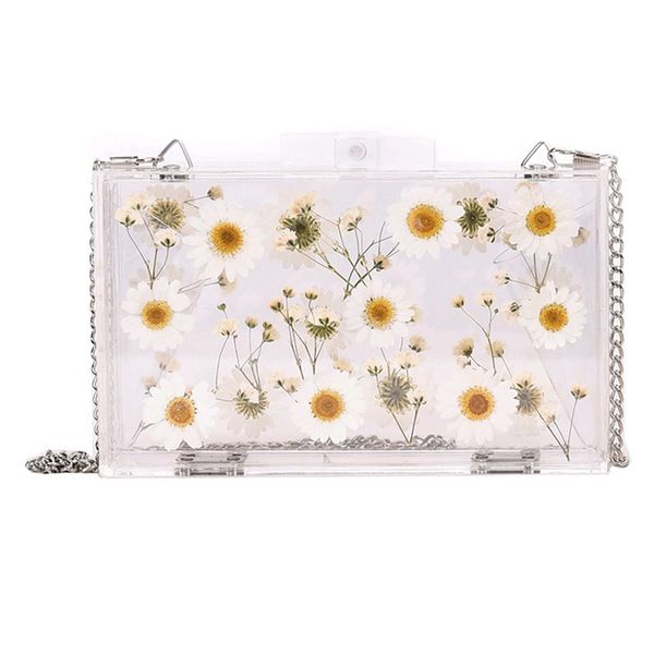 fggs-women evening bags flower wedding party pearl flower bride handbag crossbody clear hard box clutch transparent chain bag