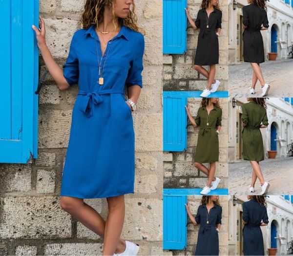 2019 european autumn and winter lapel solid color cropped sleeve shirt dress, black, blue, military green, support mixed batch, Black;gray
2019 european autumn and winter lapel solid color cropped sleeve shirt dress, black, blue, military green, support mixed batch, Black;gray