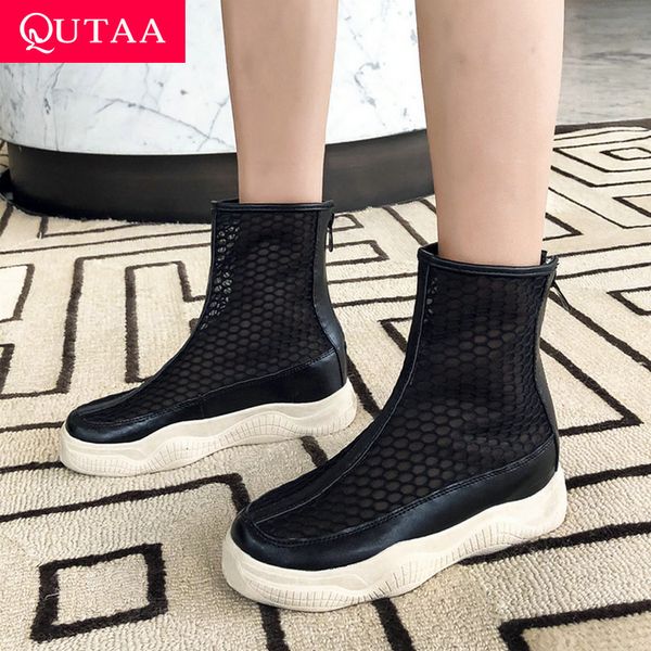 qutaa 2019 women shoes mesh surface+pu leather flat heel round toe cut outs zipper leisure single shoes spring/autumn size 34-43, Black
qutaa 2019 women shoes mesh surface+pu leather flat heel round toe cut outs zipper leisure single shoes spring/autumn size 34-43, Black
