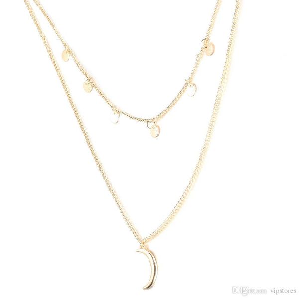 european style fashion simple jewelry double round sequins necklace moon pendant multi-layer lock chain chokers necklaces for women, Golden;silver
european style fashion simple jewelry double round sequins necklace moon pendant multi-layer lock chain chokers necklaces for women, Golden;silver