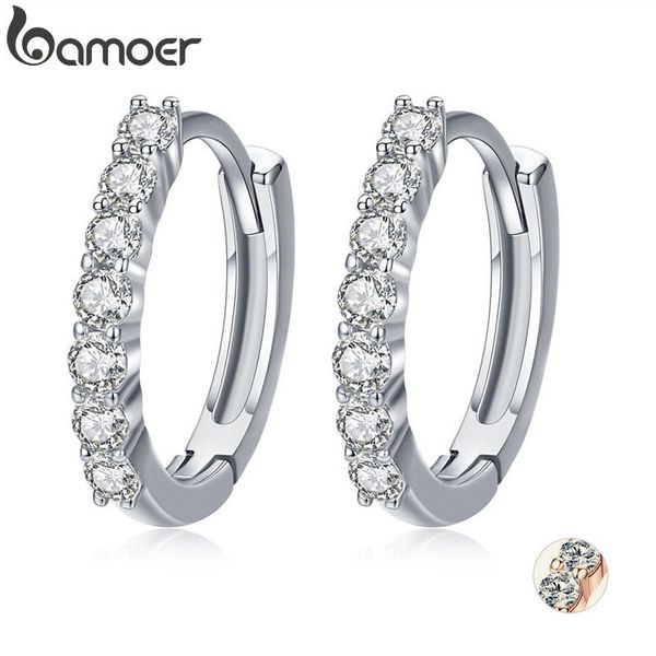 bamoer 100% 925 sterling silver dazzling cz crystal circle round hoop earrings for women sterling silver jewelry sce351-1h, Golden;silver