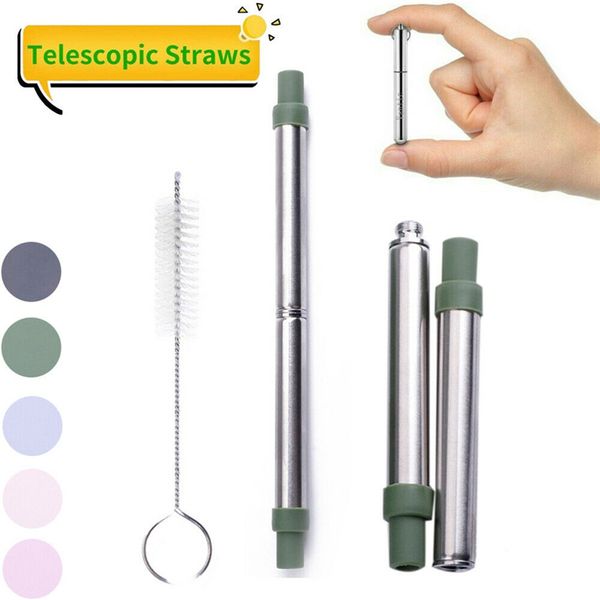 

collapsible stainless steel straw reusable folding drinking straw with carrying case and cleaning brush for travel home office